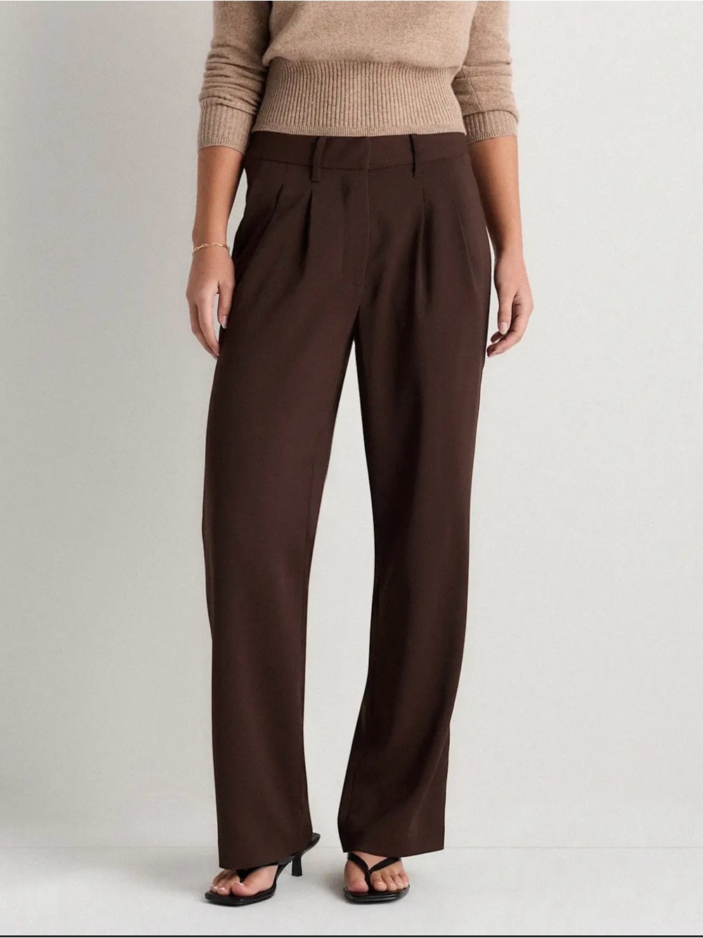 Quince Wide-Leg stretch crepe pleated trousers
